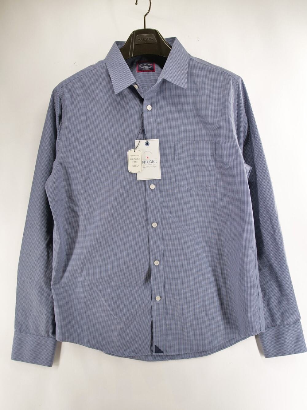 UNTUCKit Marcasin NWT Shirt Mens Large L Slim Fit Navy Blue Check Wrinkle Free